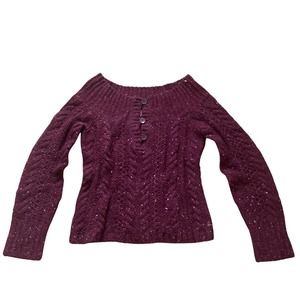 American Eagle Women's Size M Maroon Cable knit Sweater Scoop Cowl Neck
